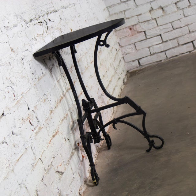 Early 20th Century Early 20th Century Art Deco Italianate Demilune Table Black Painted Hand Wrought Iron Base For Sale - Image 5 of 18