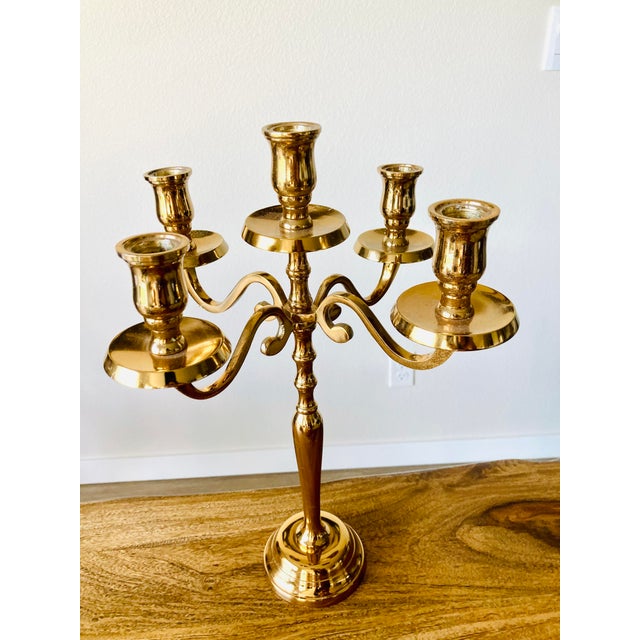 English Vintage Tall Golden Candelabra Beautiful Godinger Candle Holder “Made in India” Elegant Beautiful For Sale - Image 3 of 8