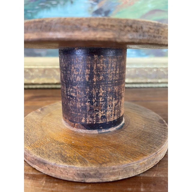Wood Likely Antique Industrial Wooden Textile Mill Spool With Likely Iron Center For Sale - Image 7 of 9