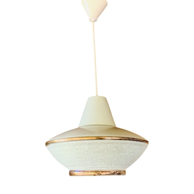 Mid-Century UFO Pendant Light in Opaline Glass, 1960s For Sale