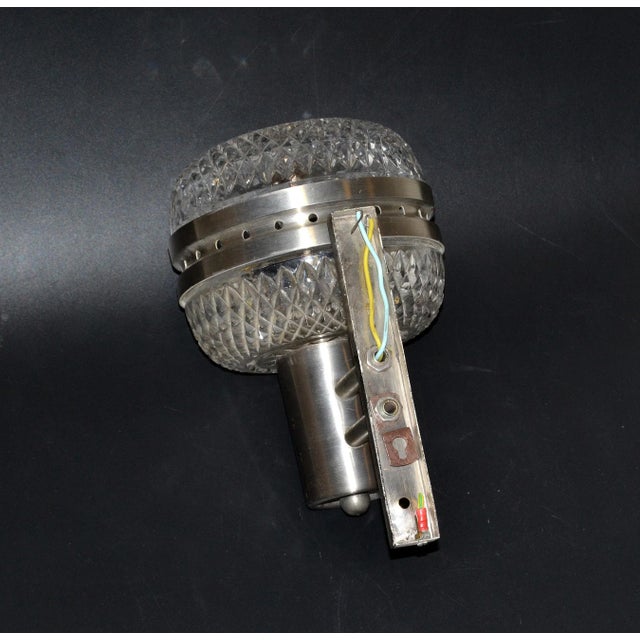 Mid-Century Modern Italian Brushed Stainless Steel & Cut Glass Sconces - Pair For Sale - Image 12 of 13