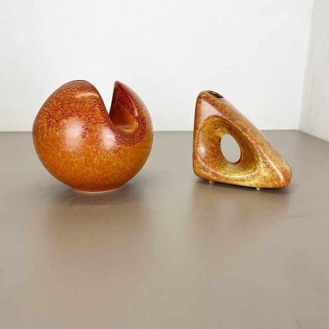 Set of 2 original vintage Studio Pottery vases was produced in the 1970s by Bertoncello Ceramics, Italy. Rare set of 2...