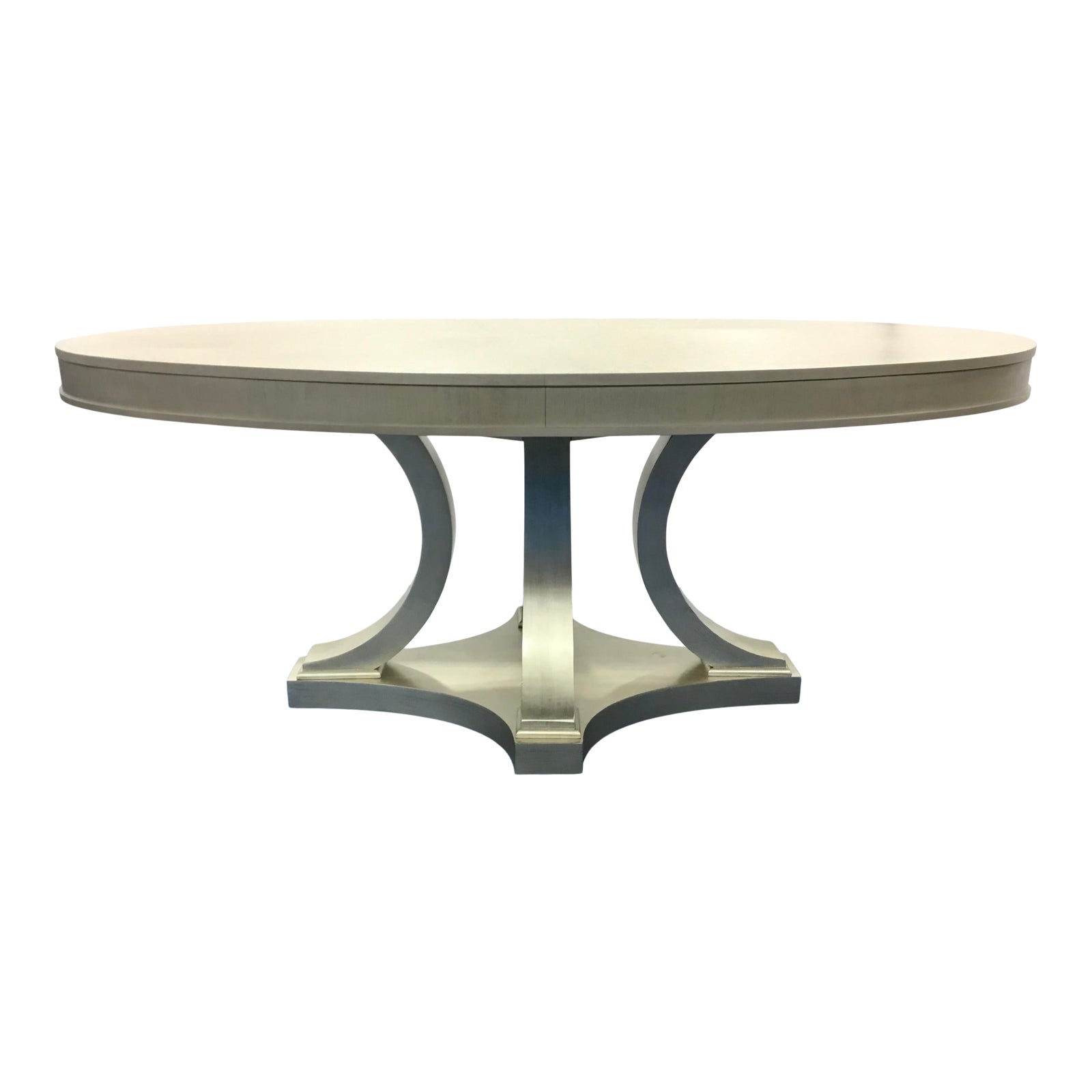 Transitional Gray Oval Pedestal Dining Table | Chairish