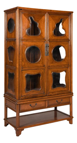 Two-Piece Hardwood Display Cabinet with Glass Paneled Cutouts