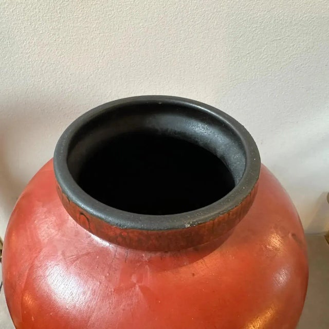 1976 Modernist Red and Black Fat Lava Ceramic Stromboli Big Vase by Ceramano For Sale - Image 6 of 9