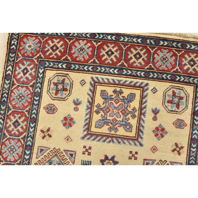 Kazak Rug 3′ X 4’10” Beige Wool Tribal Hand-Knotted Oriental Carpet For Sale In Philadelphia - Image 6 of 13
