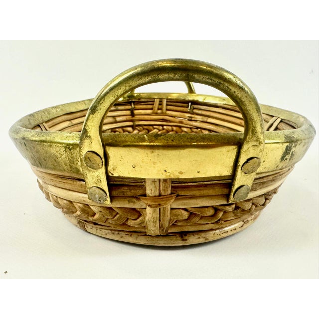 Italian Rattan and Brass Basket Centerpiece, 1960s For Sale - Image 4 of 12