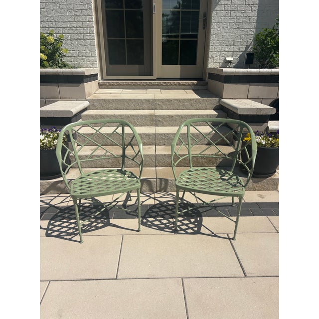 1970s Rare Vintage Chinoiserie Style Calcutta Patio Chairs by Brown Jordan- A Pair For Sale - Image 5 of 7