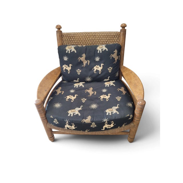 Wood Maitland-Smith British Colonial Cane Lounge Chair & Ottoman, C. 1990 For Sale - Image 7 of 16