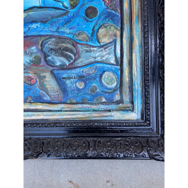 Contemporary “We Can Do Anything” Original Contemporary Abstract Fish Painting by Cheryl Fudge in Ornate Vintage Frame For Sale - Image 3 of 8