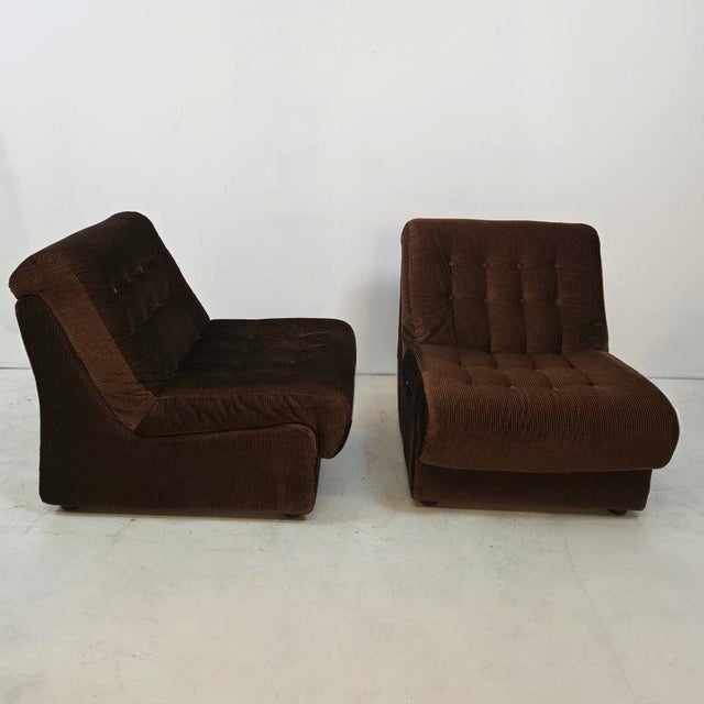 Vintage Modular Chairs in Corduroy Brown, 1970s, Set of 2, in Very Good conditions. Designed 1970 to 1979