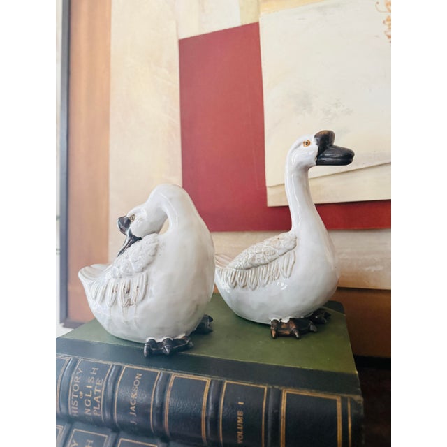 Vintage Wildwood Ceramic Geese in Sepia Cream Crackle Glaze Figurines - A Pair For Sale - Image 10 of 11