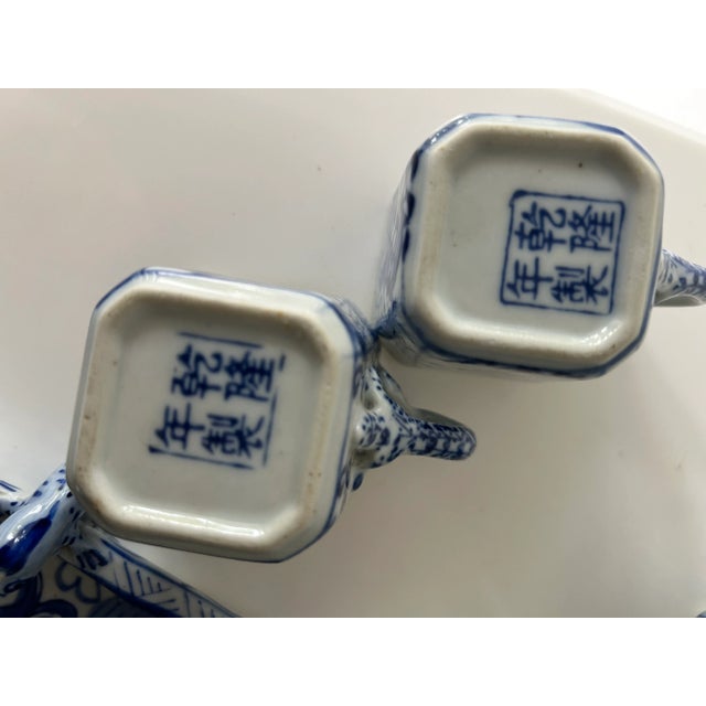 Vintage Porcelain Blue and White Chinese Dragon Tea Set- 6 Pieces For Sale - Image 9 of 11