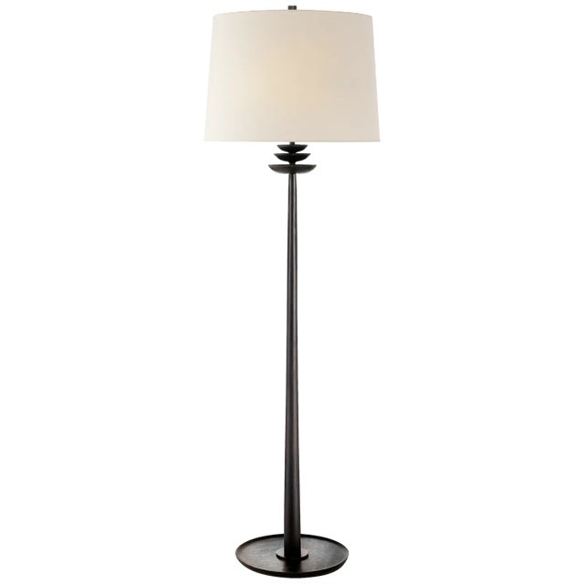 Transitional AERIN for Visual Comfort Signature Beaumont Floor Lamp in Aged Iron with Linen Shade For Sale - Image 3 of 5