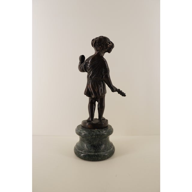 Metal Vintage Bronze Neoclassical Figurine on Green Marble Base For Sale - Image 7 of 15