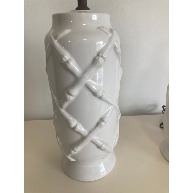 Blanc Porcelain Lattice Pattern Table Lamps For Sale In Miami - Image 6 of 12