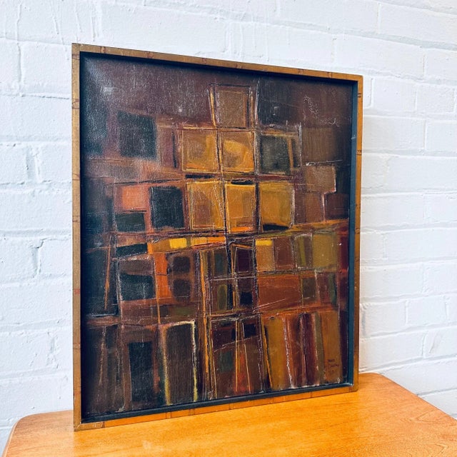 1960s Sam Russo (b. 1922) Signed Abstract Oil on Canvas “structure” C.1960 For Sale - Image 5 of 9