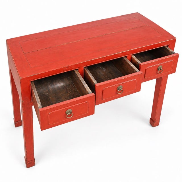 Chinese Mid-Century Chinese Red Lacquered Altar Style Console Table For Sale - Image 3 of 6