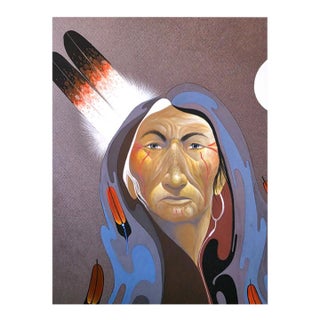 1970s Robert Redbird Signed "Peyote Chief" 1979 20"x 25" Lithograph Read For Sale