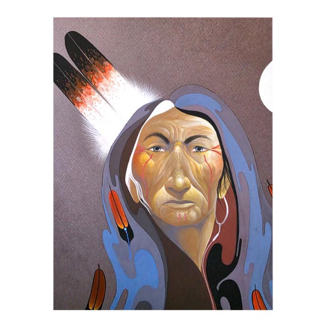 1970s Robert Redbird Signed "Peyote Chief" 1979 20"x 25" Lithograph Read For Sale
