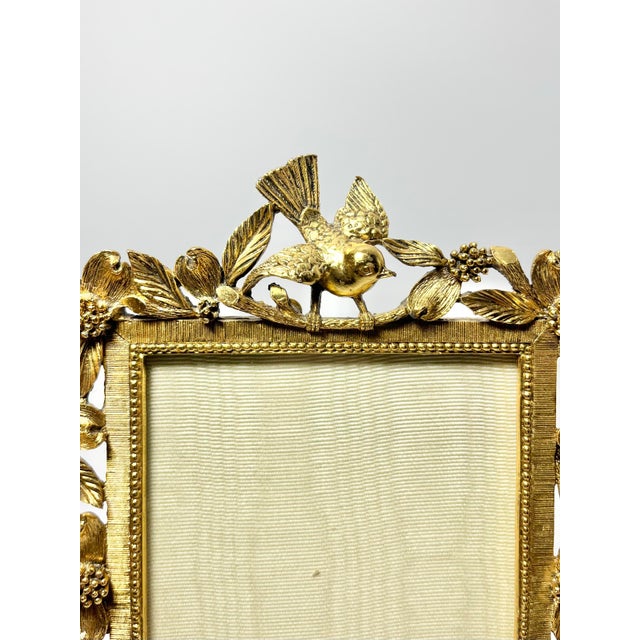Rococo 1960s Matson Ormolu Bird Dogwood Flower Gold Tone Rectangle Picture Frame For Sale - Image 3 of 10