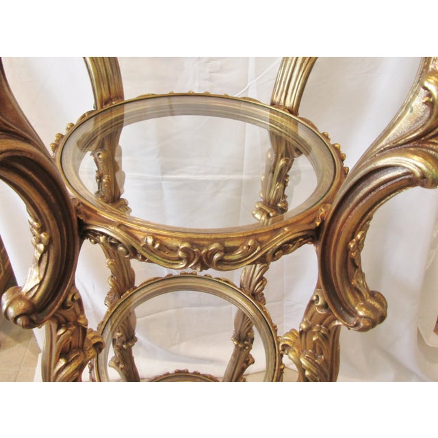 1960s 1960s Vintage Hollywood Regency Gold Italian Rococo Style 4 Tier Etagere Display Stand For Sale - Image 5 of 10