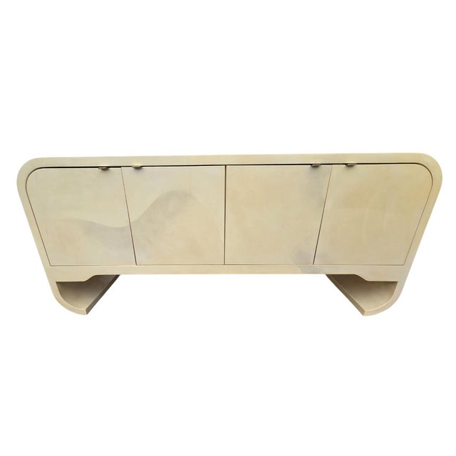 Vintage 1970s Faux Goatskin Console Buffet Karl Springer Style Postmodern Credenza For Sale - Image 4 of 17