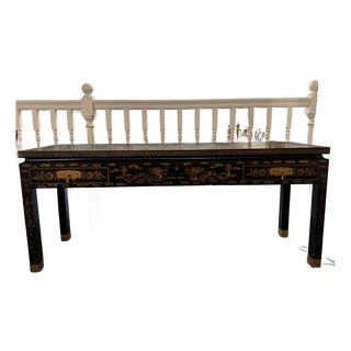 Mid 20th Century Trouvailles Hand Painted Dragon Motif Low Alter Table For Sale