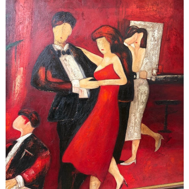 Large Vintage Painting Celebrating the Tango For Sale - Image 4 of 7