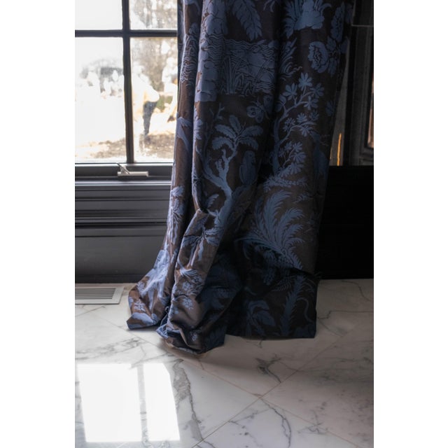 Custom Scalamandré Blue Damask Drapes For Sale - Image 10 of 13