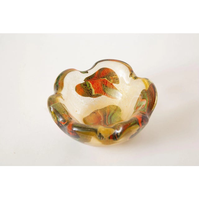 Mid-Century Modern Vintage Murano Glass Patchwork Bowl by Avem Gold Aventurine, Orange, Red Green 1950's For Sale - Image 3 of 13