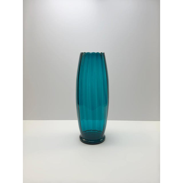 Glass Large Teal Art Glass Vase from Rossini, 1960s For Sale - Image 7 of 10