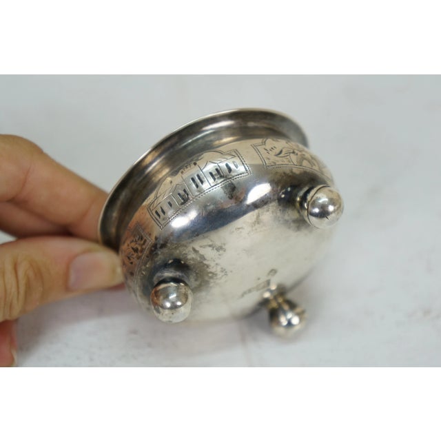 Metal Antique 1874 Russian Silver Salt Cellar & S Kirk & Son Sterling Spoon 2.5" For Sale - Image 7 of 15