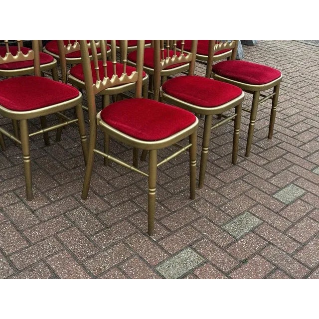 Louis Style Upholstered Gilt Wood Dining Chairs, Set of 12 For Sale - Image 5 of 10
