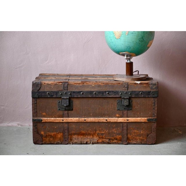 1920s Large Antique Bohemian Wooden and Canvas Travel Trunk, 1920s For Sale - Image 5 of 18