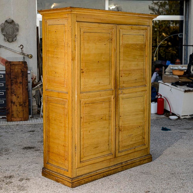 Wood Antique Rustic Two-Door Wardrobe in Yellow Lacquered Fir Wood, Italy, 1800s For Sale - Image 7 of 18