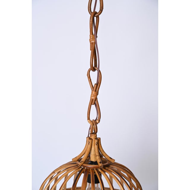 French Riviera Round Pendant in Rattan and Wicker, Italy, 1970s For Sale - Image 10 of 12