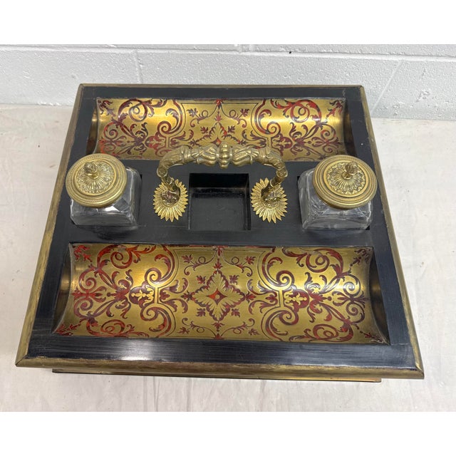 Huge Antique 1800's French Boulle Gilt Bronze Wood Marquetry Dual Inkwell Stand For Sale - Image 12 of 18