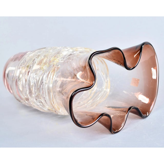 Tall Signed Murano Vase With Wide Band of Applied Stringing For Sale - Image 10 of 12