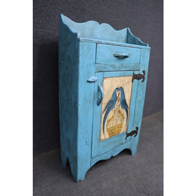 Country Painted Milk Cupboard With Blue Birds For Sale - Image 9 of 16