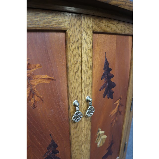Mission Arts & Crafts Style Quarter-Sawn Oak Media Cabinet With Emile Gallé Inspired Marquetry Inlay For Sale - Image 9 of 15