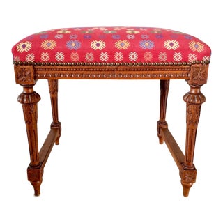 French 19th Century Louis XVI Style Stool, Reupholstered For Sale