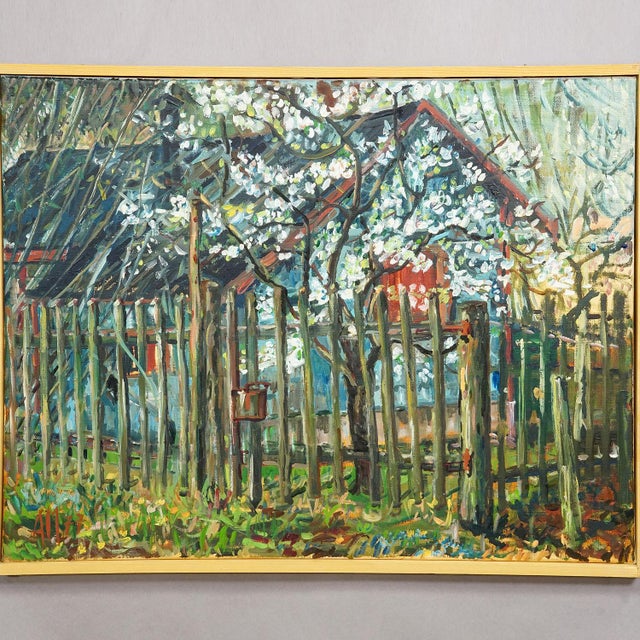 Impressionist Cottage in Geilertshausen, 1977 – Oil Painting by Alexander Michael For Sale - Image 3 of 5