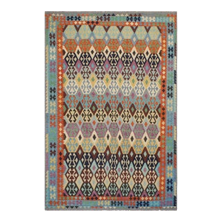 Kilim Rust Blue Wool Rug For Sale