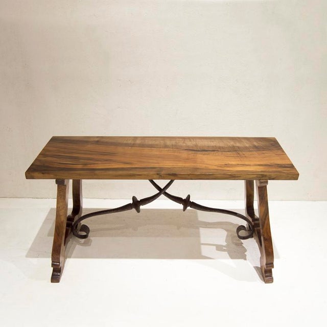 Baroque Spanish Walnut and Iron Center Lyre Table, 1890s For Sale - Image 3 of 9