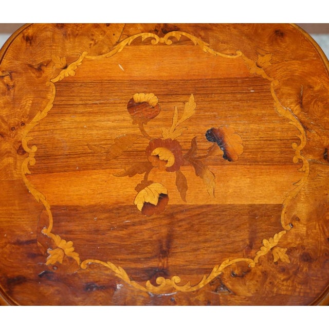 Vintage Italian Marquetry Inlaid Burr Walnut and Hardwood Side Tables, Set of 2 For Sale - Image 5 of 18