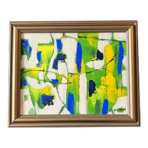 Contemporary Original Stephen Heigh Abstract Painting “Blue Yellow Green”