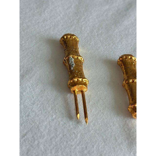 Chinoiserie Vintage Hollywood Regency Gilt Bamboo Corn Holders Set of 8 For Sale - Image 3 of 11
