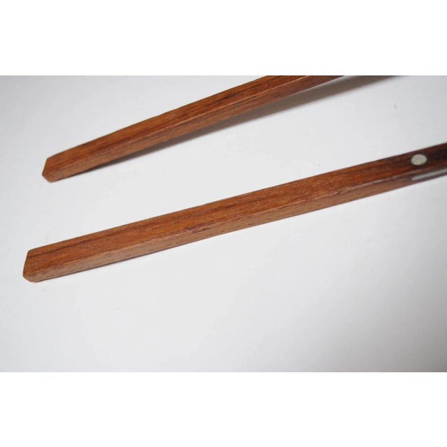 Vintage Japanese Modern Stainless Steel and Rosewood Salad Tongs For Sale - Image 12 of 12