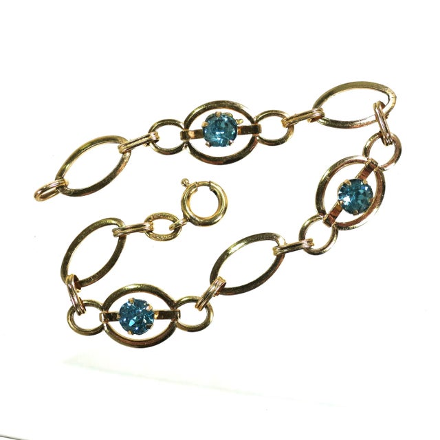 Vintage Designer Gold Sterling Aquamarine Bracelet 1940s For Sale - Image 4 of 7